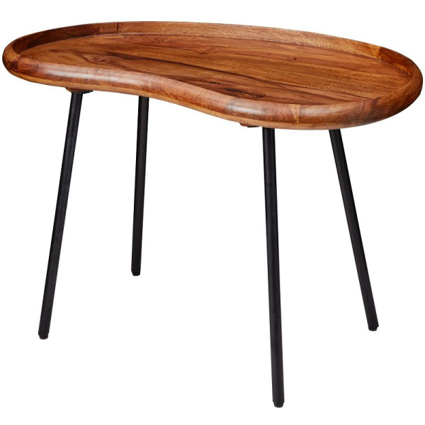 Table basse Wohnling 71x51x40 cm en sheesham massif, forme haricot avec pieds en métal, WL5.669
