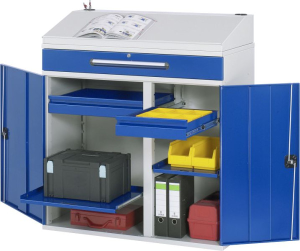 Bureau debout avec armoire latérale RAU, tiroir et 2x tiroir intérieur, 1100x1110/1220x520 mm, 07-1100T-M03.11