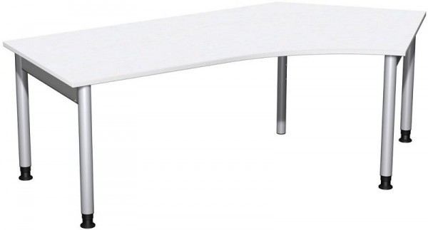 bureau geramöbel 135° droite, réglable en hauteur, 2166x1130x680-820, blanc/argent, N-657316-WS