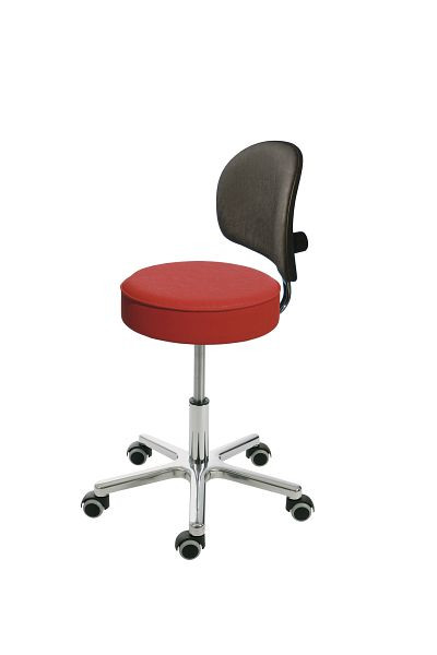 Tabouret de travail Lotz, assise : simili cuir, rouge feu, rembourré, Ø 360 mm, épaisseur d'assise 90 mm, dossier : simili cuir, roulettes, 4861.1-04RS