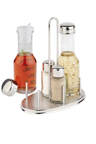 Huilier APS 4 pièces -Classic-, 17,5 x 10,5 cm, hauteur : 23 cm, inox 18/8, ovale, vinaigre - huile - sel - poivre, 40450