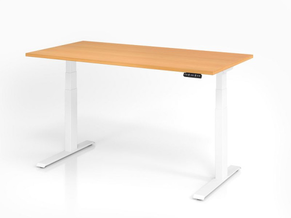 Bureau Hammerbacher XDKB16, 160 x 80 cm, plateau : hêtre, épaisseur 25 mm, chant épais en ABS, forme rectangulaire, blanc, VXDKB16/6/W