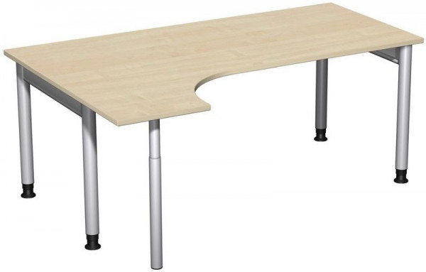 Bureau PC geramöbel gauche, réglable en hauteur, 1800x1200x680-820, érable/argent, N-657324-AS