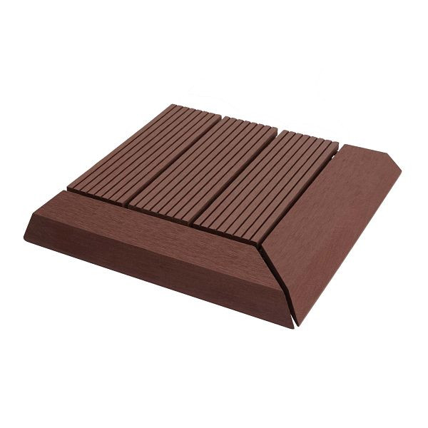 Mendler WPC carrelage de sol d'angle Rhône + finition, terrasse aspect bois, 30x30cm Premium, coin gauche, linéaire café, 77610