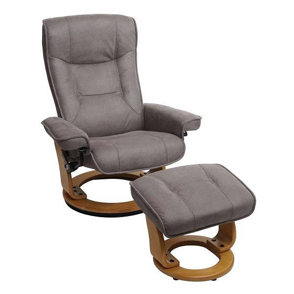 Chaise de relaxation Mendler MCA Hamilton, tabouret de chaise TV, tissu/textile capacité de charge 130 kg, gris clair, marron naturel, 75595