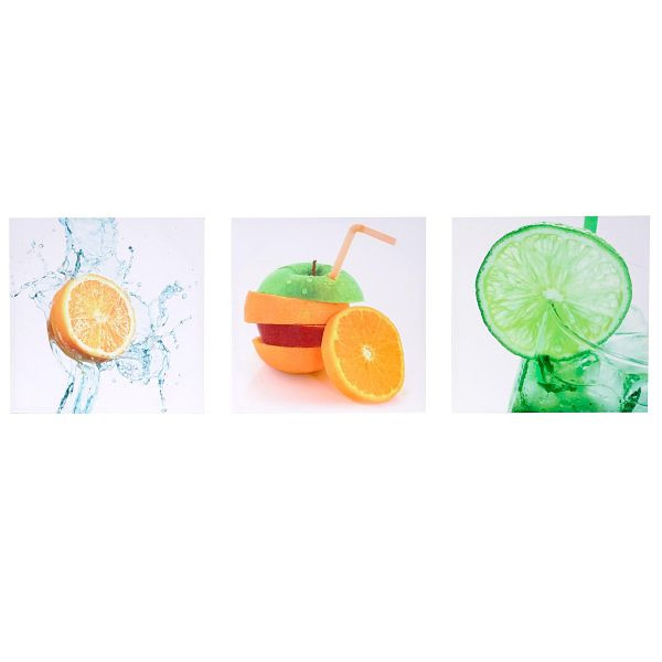 Tableau sur toile Mendler T376, impression d'art sur châssis mural, en 3 parties 150x50cm, fruit, 39169