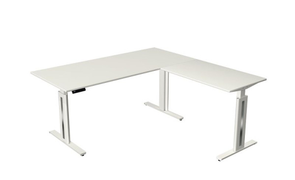 Table assis/debout Kerkmann Move 3 Fresh, L 1800 x P 800 mm, avec élément complémentaire 1000 x 600 mm, réglable en hauteur électriquement de 720 à 1200 mm, blanc, 10186010