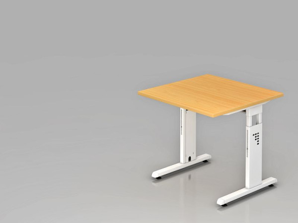 Bureau Hammerbacher pied C 80x80cm hêtre/blanc, hauteur de travail 65-85 cm, VOS08/6/W