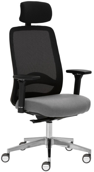 Chaise pivotante Mayer Sitzmöbel , accoudoirs 4D, piètement en aluminium, dossier en résille, roulettes robustes, gris, 2228_AV4D_KS_SYM++_XXL_ROB_30614