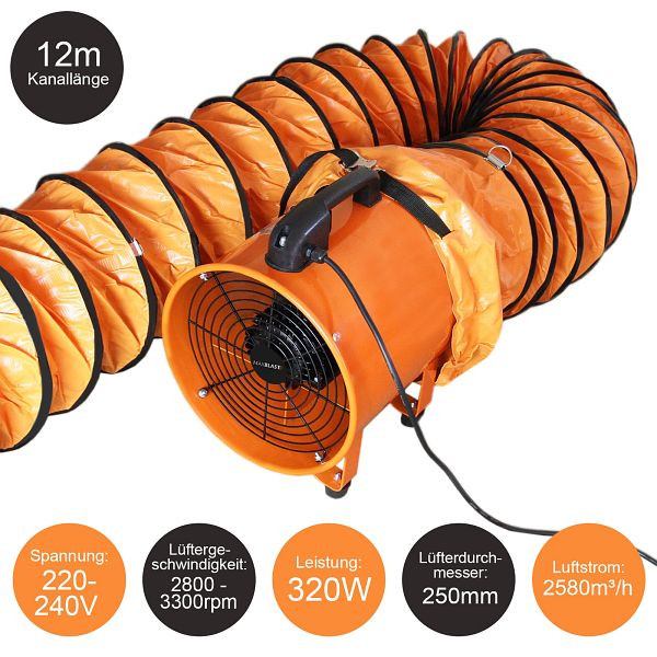 Ventilateur industriel professionnel MAXBLAST 250 mm 320 W conduit 12 m 27020