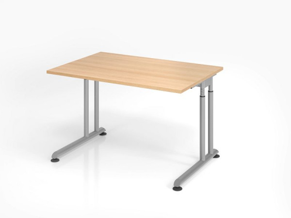 Bureau Hammerbacher ZS12, 120 x 80 cm, plateau : chêne, épaisseur 25 mm, chant épais en ABS, forme rectangulaire, argent, VZS12/E/S