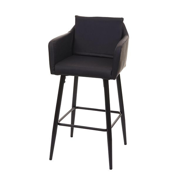 Tabouret de bar Mendler HWC-H93, tabouret de bar, tabouret de comptoir, repose-pieds en métal, simili cuir noir, 74749