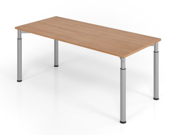 Bureau Hammerbacher YS19, 180 x 80 cm, plateau : noyer, épaisseur 25 mm, chant épais en ABS, forme rectangulaire, argent, VYS19/N/S