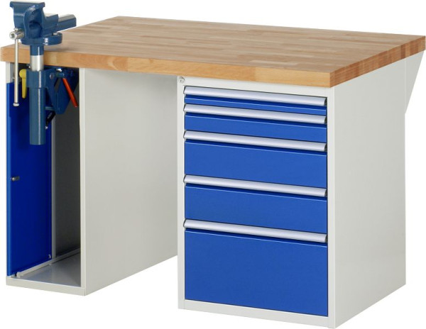 Etabli RAU série 7000 - conception modulaire, 5 x tiroirs, 1 x armoire à étaux, 1250x840x900 mm, 03-7511A2-129B4S.11
