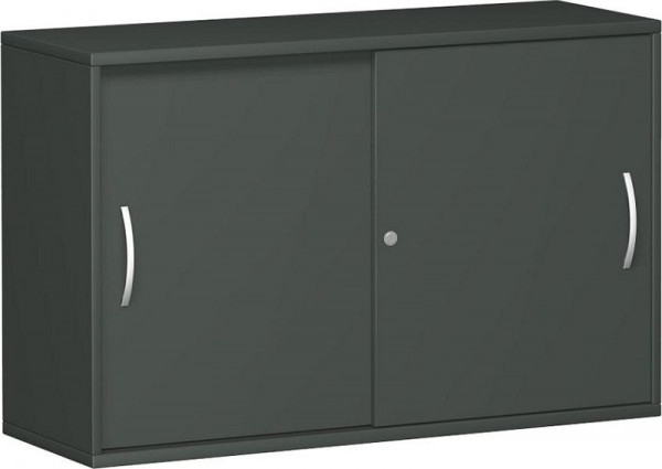 armoire à portes coulissantes geramöbel avec panneau central, 2 étagères décoratives, verrouillable, 1200x425x768, graphite/graphite, N-10S212-GG