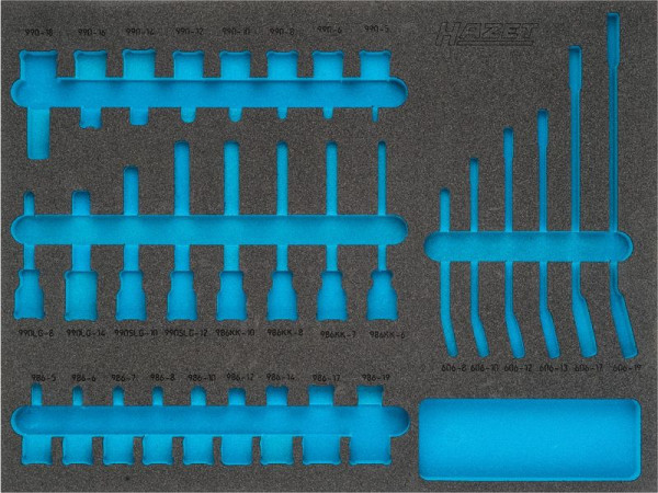 Insert en mousse souple Hazet à 2 composants, pour 163-367/31, dimensions / longueur : 519 mm x 392 mm Taille du système d'organisation : 3/3+ (519 x 392 mm), 163-367L