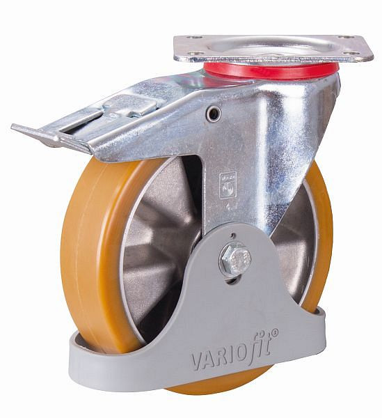 Rouleau de frein VARIOfit polyuréthane, 200 x 50 mm, 92° Shore A, bande de roulement en polyuréthane fermement vulcanisée, dpt-200.001