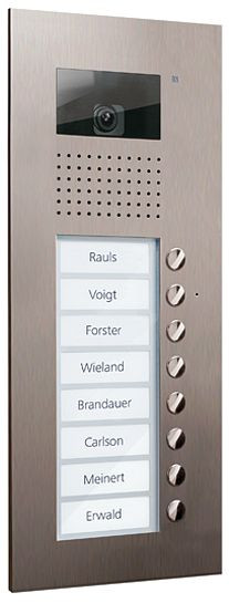 Platine de rue vidéo TCS série AVU avec 8 boutons de sonnette (alignés à droite), 1 colonne, UP en acier inoxydable, AVU14080-0030