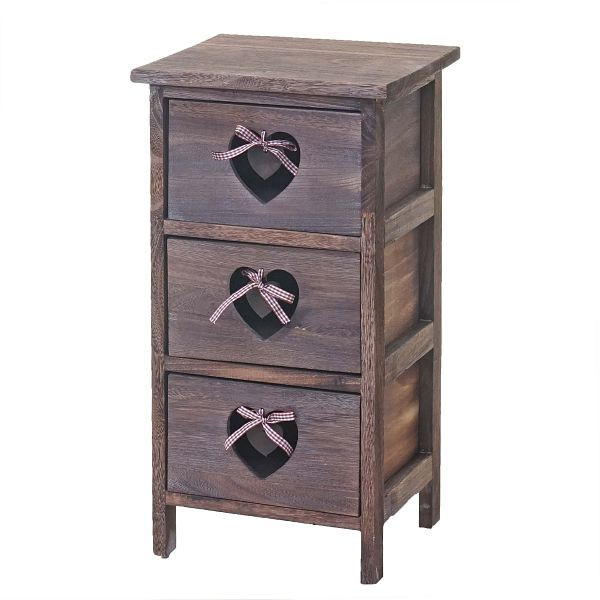 Commode Mendler Forli, commode, 3 tiroirs avec coeurs 55x29x25cm, look shabby, vintage, marron, 60468