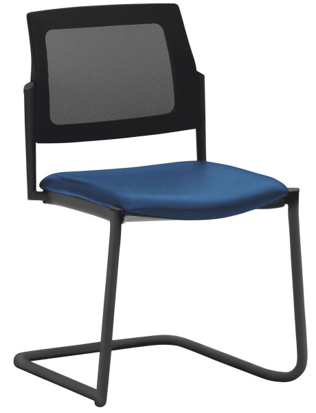 Mayer Sitzmöbel chaise empilable, structure luge noir, dossier en résille, bleu, 2519_F3_30612