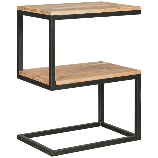 Wohnling table d'appoint AKOLA en forme de S bois d'acacia massif / métal 45 x 60 x 30 cm, WL5.208