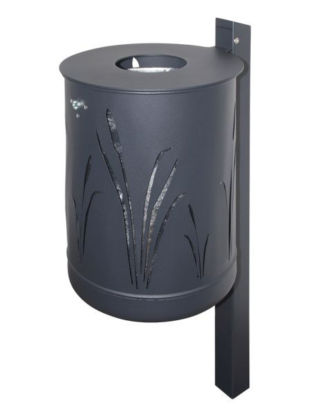 Poubelle sur pied Renner environ 50 L, modèle roseau avec disque de couvercle, galvanisé à chaud et revêtement par poudre, gris anthracite, 7039-60PB 7016