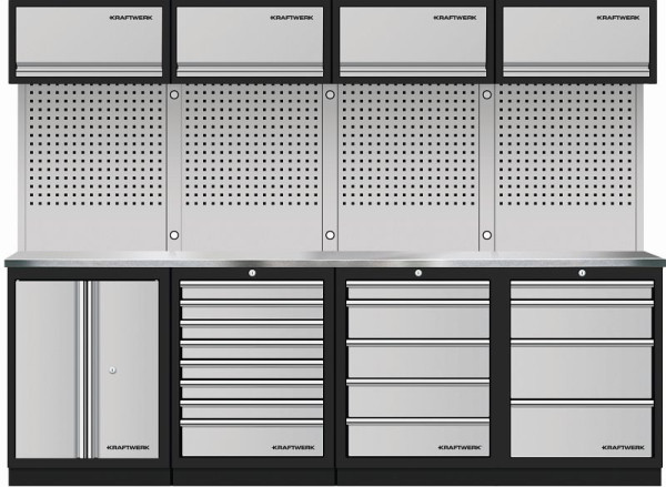 Kraftwerk Mobilio Combinaison 4 personnes, 4x armoire murale, paroi perforée, acier inoxydable, 3964K-S854-K4IX