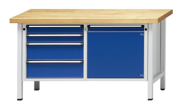Établi d'armoire ANKE; 1500x700 mm; RAL 7035/5010; A gauche 4 tiroirs 90, 90, 180, 180 mm; Droite 1 porte 540 mm