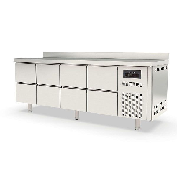 Table réfrigérante Vaiotec TOPLINE 700 / 4 compartiments GN1/1 avec 8 tiroirs et dosseret, 10311