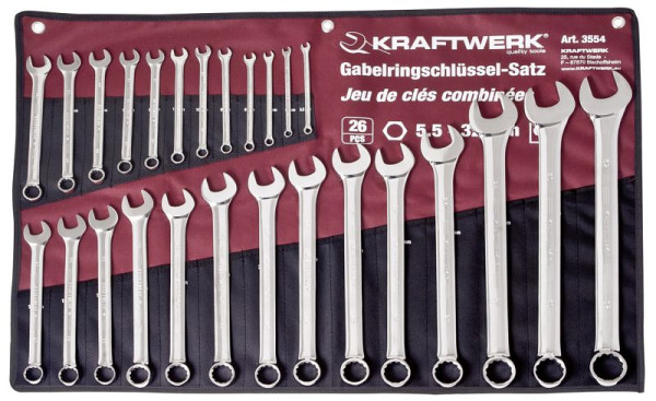 Jeu de clés mixtes Kraftwerk 5.5-32mm 26 pièces dans un coffret enroulable, 3554R