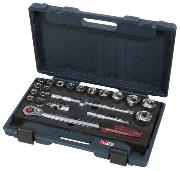 KS Tools Jeu de clés à douilles 1/2" CHROMEplus, 22 pièces, 918.0625