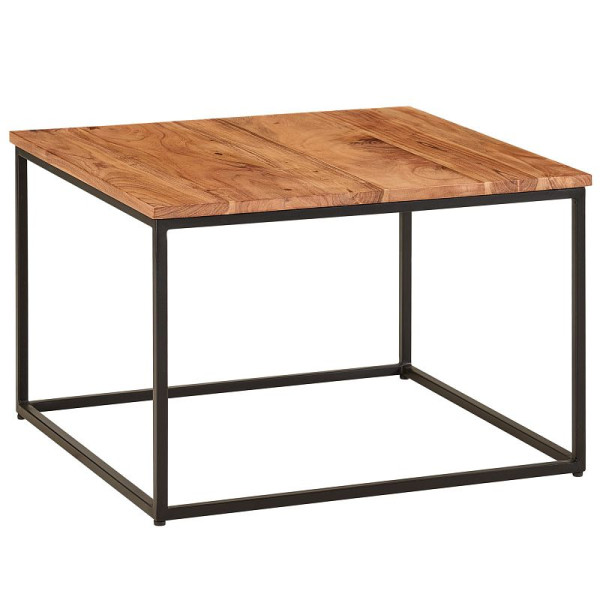 Wohnling table basse 60x60x41 cm table de canapé en métal bois massif table de salon acacia, table de chambre industrielle, table basse en bois massif, WL6.361