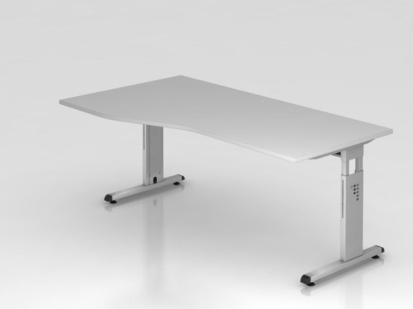 Bureau Hammerbacher pied C 180x100/80cm gris/argent, hauteur de travail 65-85 cm, VOS18/5/S