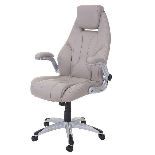 Chaise de bureau Mendler HWC-A65, chaise de bureau, chaise de direction, chaise pivotante, simili cuir, gris taupe, 59706