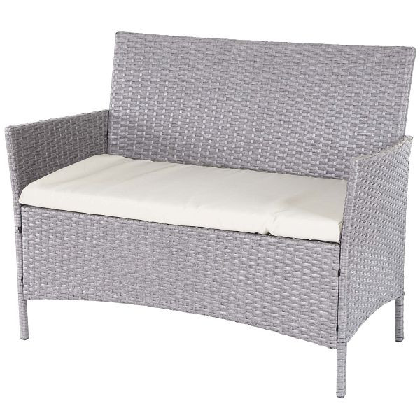 Banc de jardin en polyrotin Mendler Halden, banc, gris, coussins crème, 64279