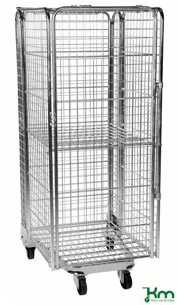 Conteneur roulant empilable Kongamek 850 x 720 x 1770 mm, galvanisé, 2 roulettes pivotantes et 2 fixes, KM2010