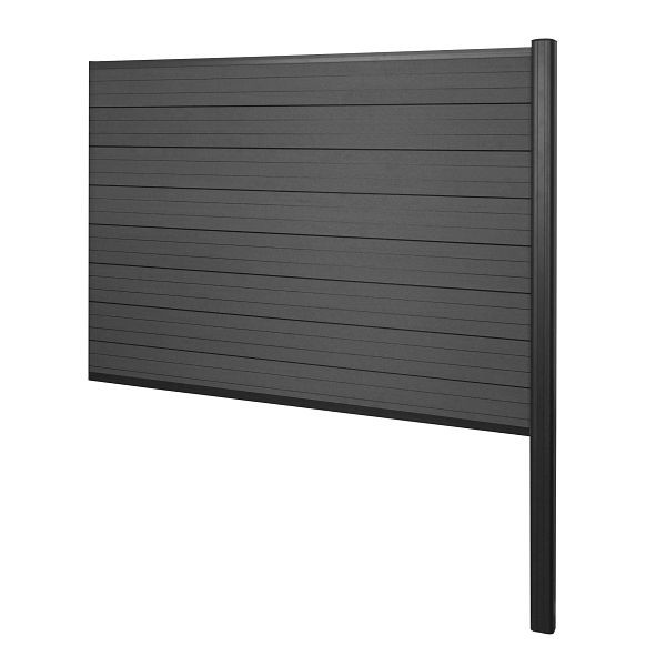 Brise-vue Mendler WPC Sarthe, clôture coupe-vent, poteau aluminium à bétonner, élément d'extension, 185cm anthracite, 65140+76233+76236+76260