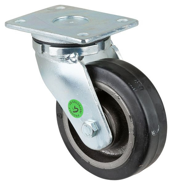 Roulette robuste BS Wheels, largeur de roue 50 mm, Ø roue 150 mm, capacité de charge 350 kg, bandages élastiques noirs, corps de roue coulé, roulements à billes, RR100.B81.150