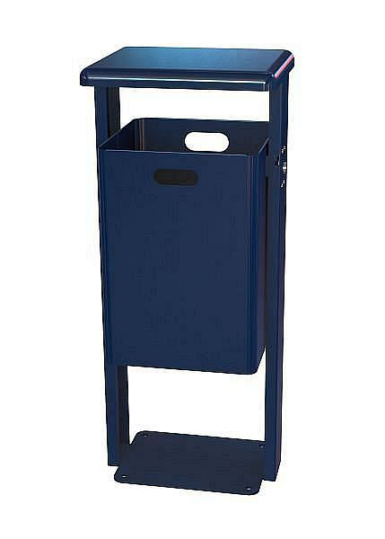 Poubelle rectangulaire sur pied Renner 40 L, avec couvercle arrondi (t=3 mm), galvanisé à chaud et support, couvercle, revêtement par poudre, bleu cobalt, 7083-30PB 5013