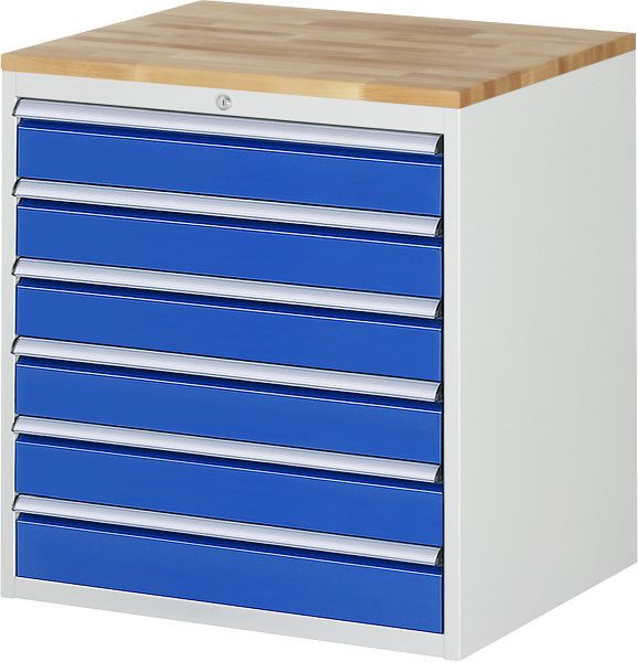 Armoire à tiroirs RAU série 7000, plan de travail en hêtre massif, 6 x tiroirs taille XL 6xH120 mm, 770x825x650 mm, 03-XL5.16A-B.11