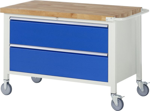 Etabli mobile RAU 8000 - modèle 8355, L1250 x P700 x H880 mm, conteneur de base, 2x tiroirs : 2xH270 mm, 05-8355A2-127B4S.11