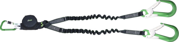Longe en sangle élastique Kratos avec absorbeur d'énergie et 3 mousquetons en aluminium, longueur 1,50 m, FA3082015