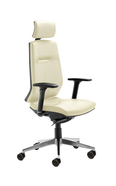 Chaise pivotante Mayer Sitzmöbel , dossier réglable en hauteur sur 7 positions, appui-tête réglable, roulettes pour sols durs, siège à disque intervertébral, blanc laine, 2480_BS_ROG_81026