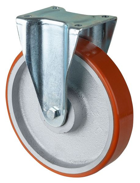 BS Rolls Roulette robuste, roulette fixe, largeur de roue 50 mm, Ø roue 250 mm, 1200 kg, bande de roulement polyuréthane moulé 95 Shore A, fonte, roulement à billes, L610.C10.250