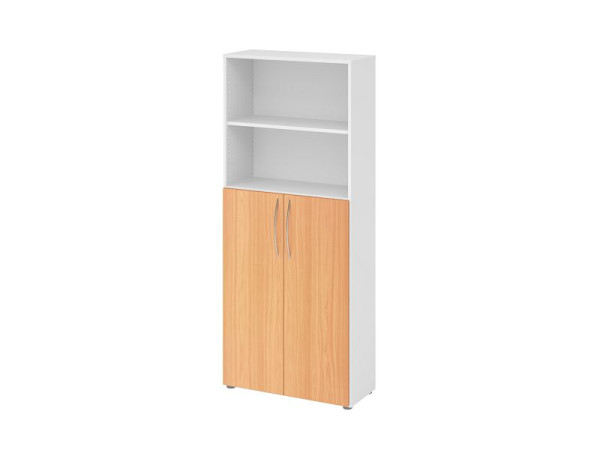 Étagère Hammerbacher 5OH, portes inférieures 3OH BM 4770, corps : blanc / façade : hêtre, 80 x 34,6 x 188 cm (LxPxH), poignée cintrée BM, V4770/W/6/BM