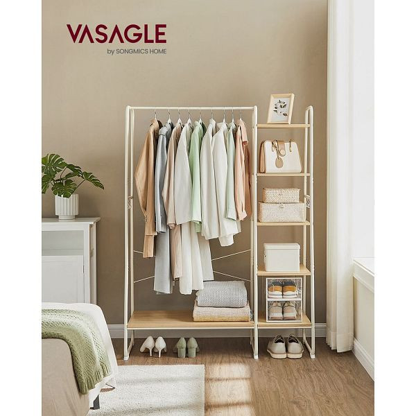 VASAGLE portant à vêtements à 5 niveaux chêne blanc, RGR116W09