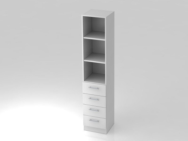 Armoire à tiroirs Hammerbacher 5OH, 4 tiroirs, panneau de base, poignée de garde-corps blanc/blanc, 40,6x42x200,4 cm (LxPxH), V7600/W/W/RE