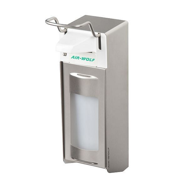 Distributeur de désinfectant et de savon Air Wolf, série Omicron II, H x L x P : 330 x 95 x 168 mm, acier inoxydable brossé, 35-455