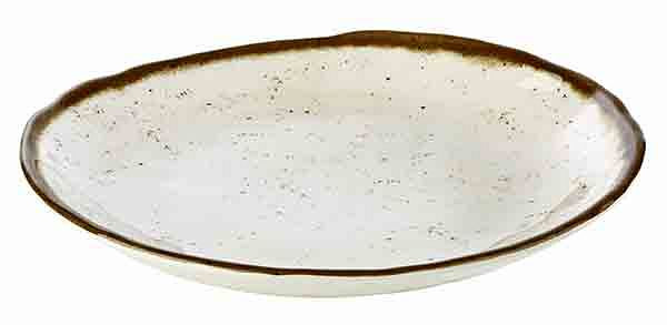 Assiette APS, profonde -STONE ART-, Ø 24,5 cm, hauteur : 3,5 cm, mélamine, intérieur : décor, blanc, bord : marron, 84515