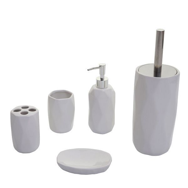 Ensemble de salle de bain 5 pièces Mendler HWC-H88, ensemble de toilette, ensemble de salle de bain, accessoires de salle de bain, céramique, blanc, 74240
